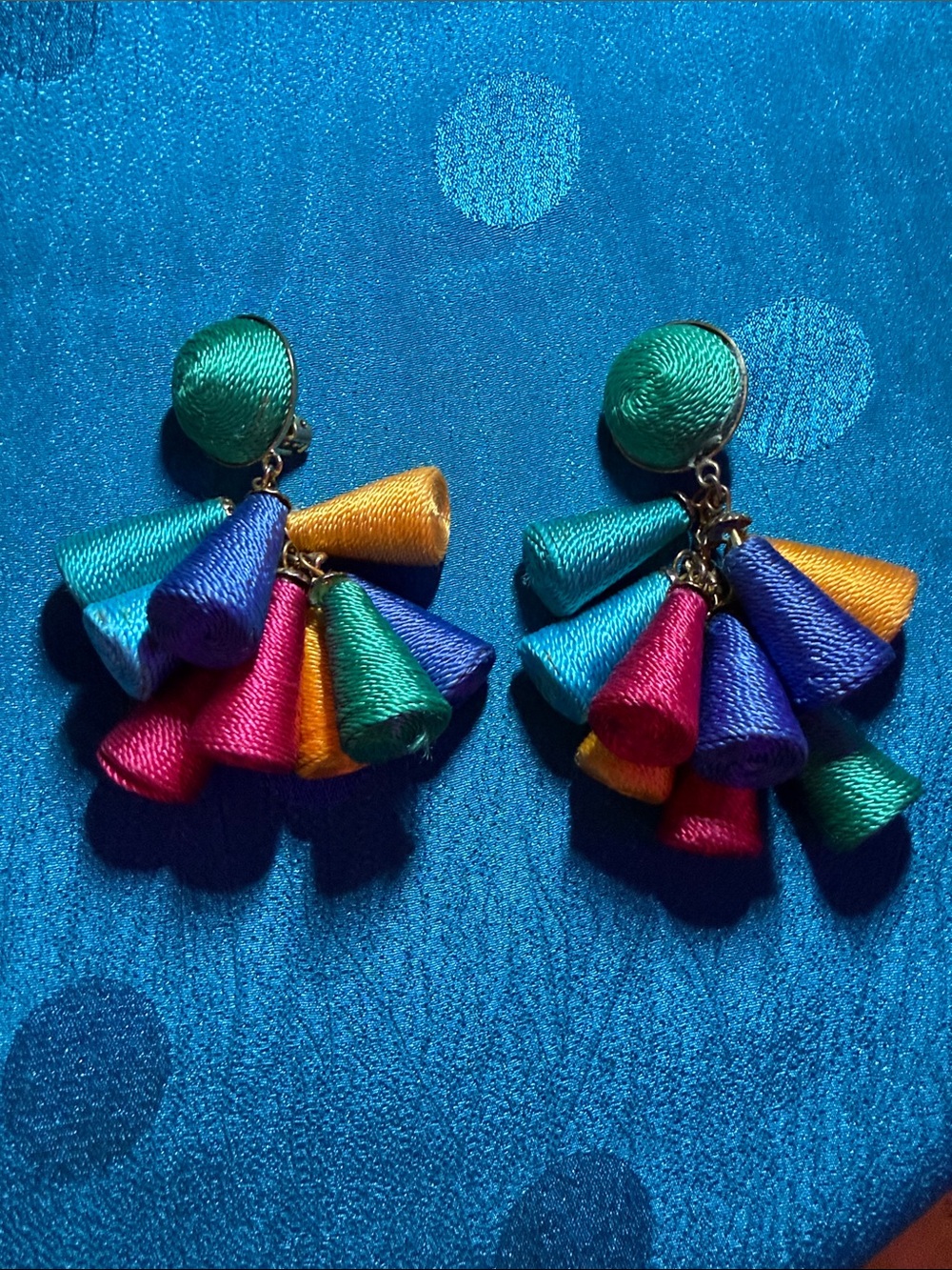 Colorful Cone Tassel Clip-On Earrings - Multicolor
